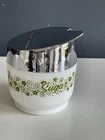 Vintage Gemco Milk Glass Sugar Dispenser Canister Green Daisy Floral Chrome Lid