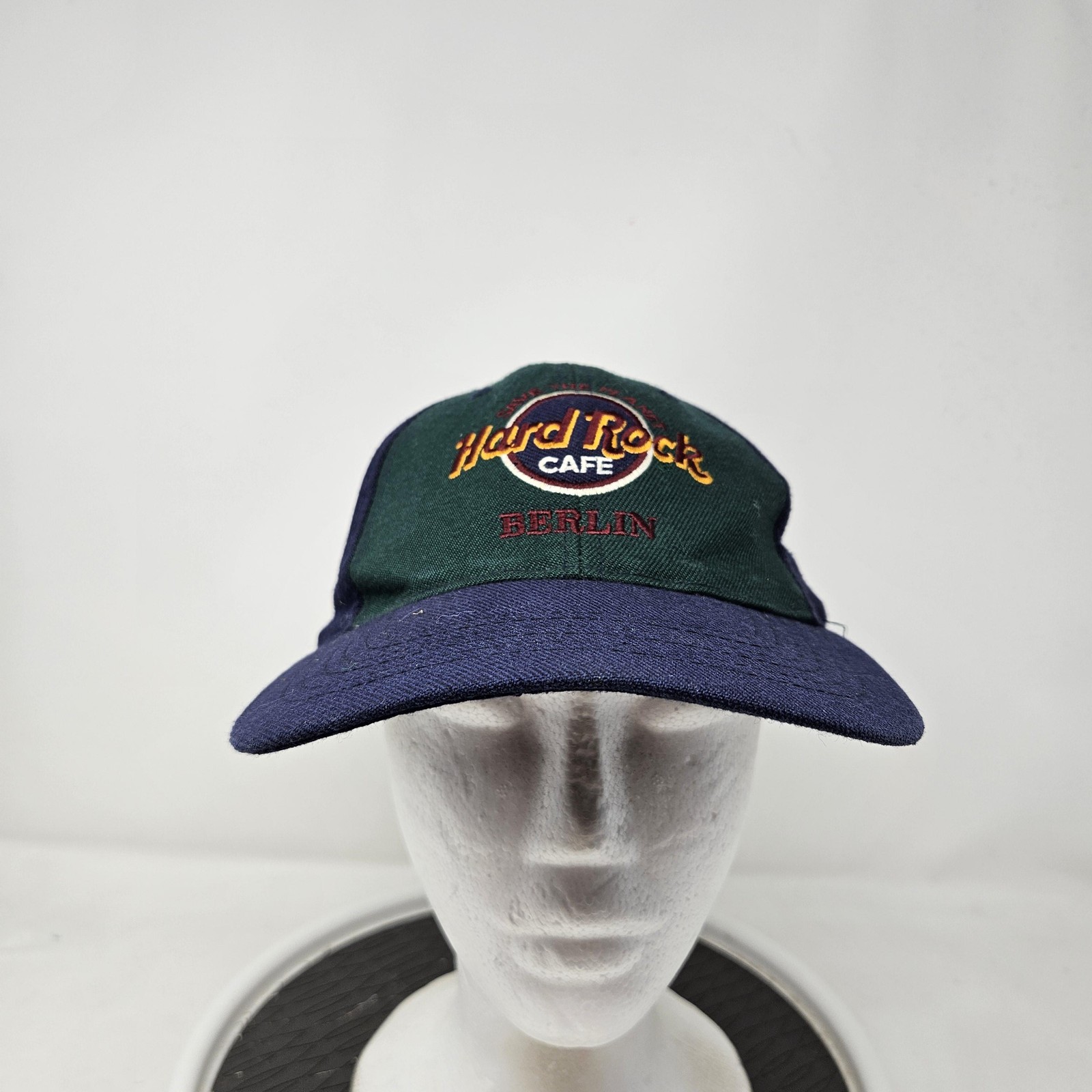 VINTAGE Hard Rock Cafe Hat Cap Snap Back Green Navy Berlin Embroidered Mens 90s
