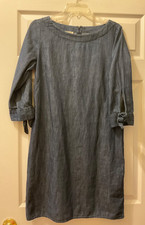 Talbots Denim Chambray Dress 100 Cotton Tie Sleeves Lightweight Women s Size 8