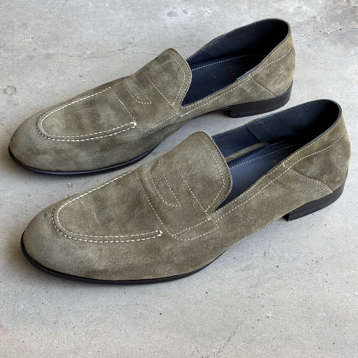 Di Bianco SPQR Olive Green Suede Penny Loafer Dress Shoe Sz 10  Made in Italy