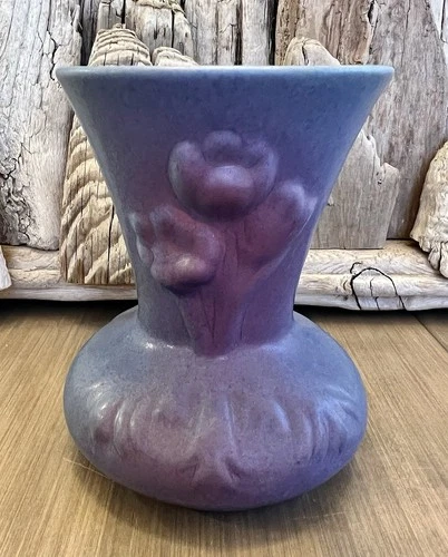 Van Briggle Pottery Vase Matte Mulberry Crocus Flowers Signed I.S.