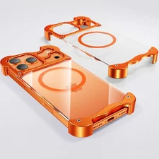 For iPhone 17 Pro Max Air 16 15 Pro Mag Safe Case Metal Frameless Clear Cover
