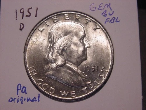 1951-D FRANKLIN HALF GEM BU FBL ORIGINAL COLOR LUSTER POPULAR BETTER DATE