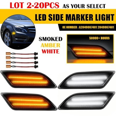 White/Amber LED Lamp Side Marker Light For Benz C250 C300 C350 C63 12-14 Smoked