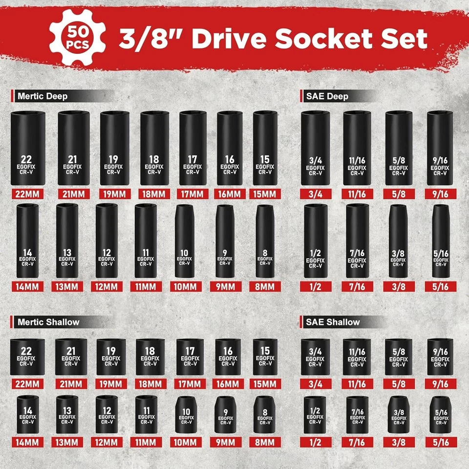 3/8 In. 50 Piece Milwaukee 6 Point Impact Socket Ratchet Drive and Metric Set - Image 3 of 4