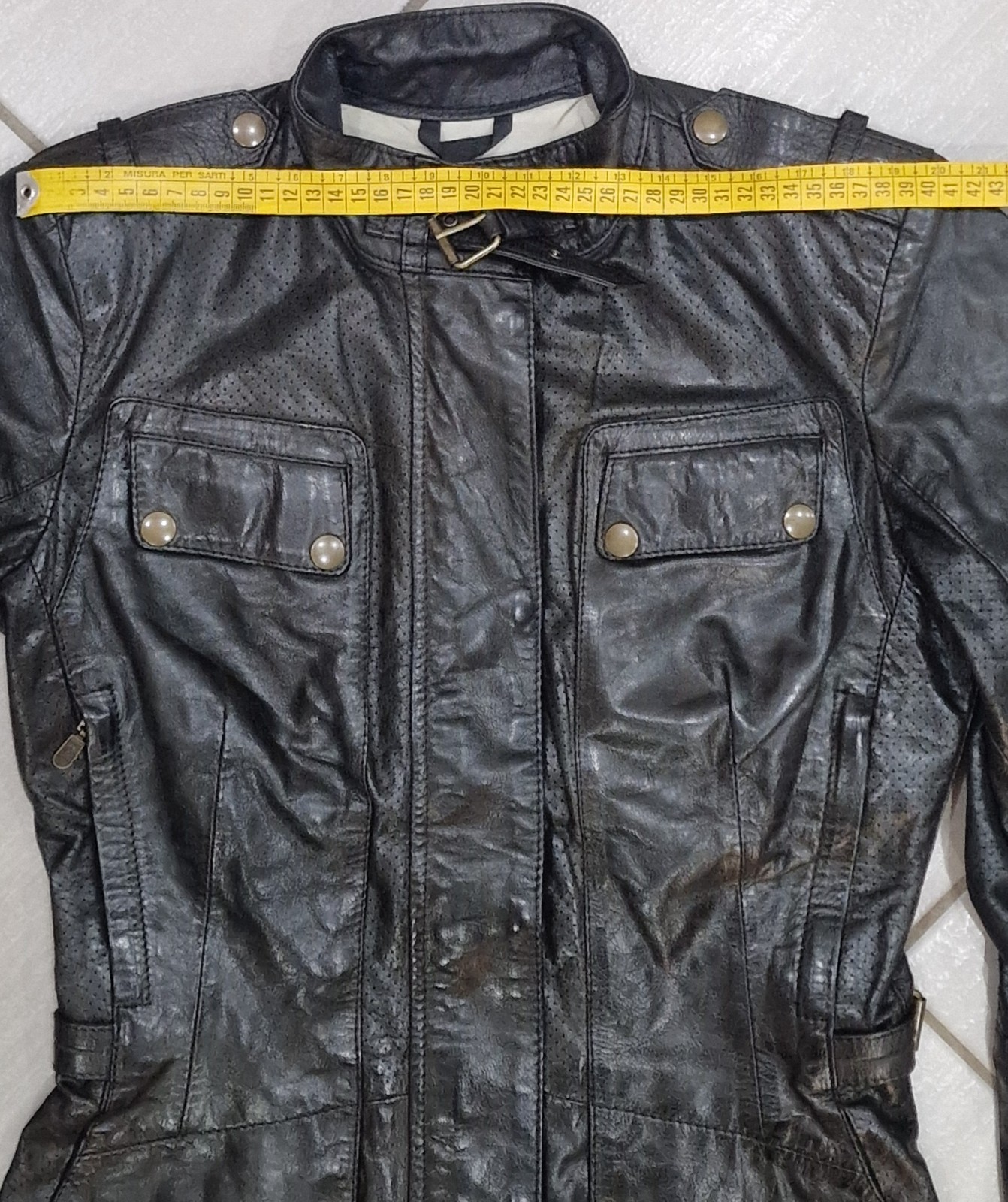 Belstaff Black Leather Perforated Jacket Ultra Rare Gold Label size 42 image 10
