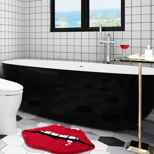 Tappeto Bagno a Forma di Labbra, Carino Tappetino Bagno Antiscivolo, Assorbente, Peluche Doccia Rosso - Foto 6 di 6