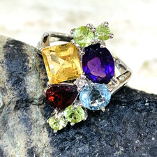 Gemstone Ring Sterling Peridot Citrine Topaz Amethyst Silver 925 Designer Sz8