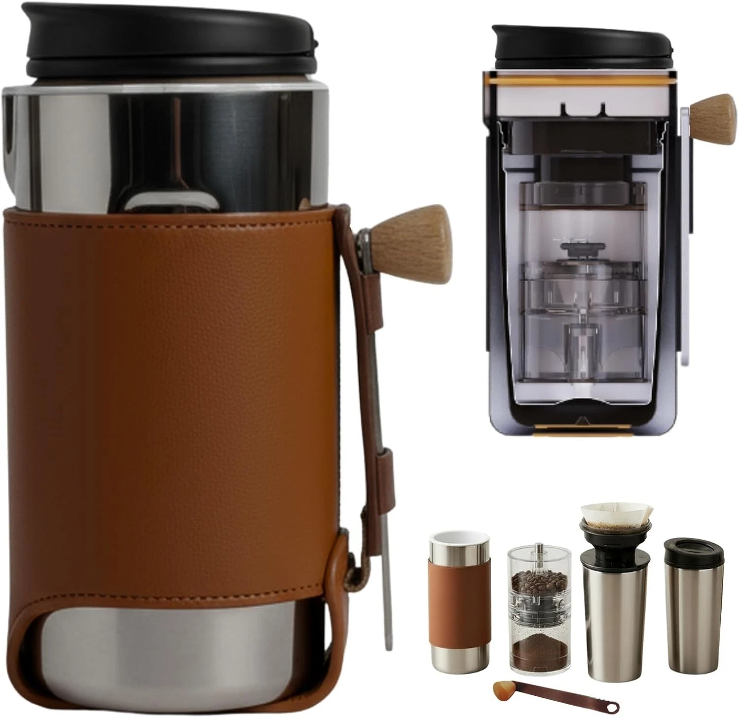 4‑in‑1 Portable 100% Manual Pour Over Coffee Maker Built‑In Grinder Free Ship!