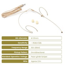 Hot Sale Music Tools Headset Mic Headworn 1.2m 100-20KHZ Double Earhook