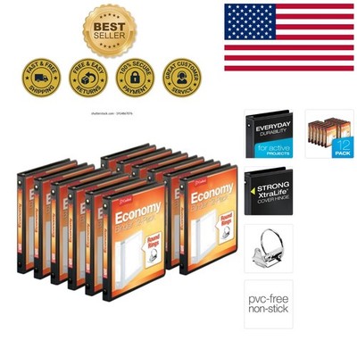 Professional Black Binders - 12 Count, Durable 1/2 Inch Round Ring Design