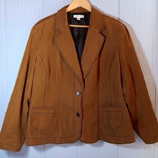 Coldwater Creek Women Plus Sz 22 Brown Corduroy Blazer Jacket Lined Pockets VTG