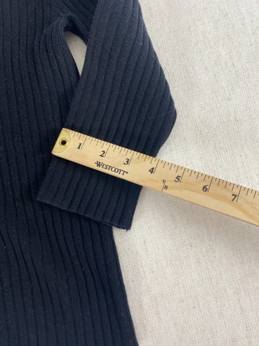 Mossimo Sweater Womens Medium Black Rib Knit Split V-Neck Long Sleeve Pullover - Picture 7 of 9