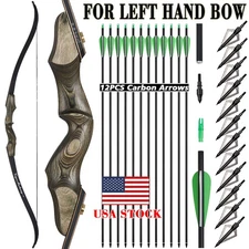 60" Takedown Recurve Bow 25-50lbs Left Hand Wood Riser Bow Archery Hunting Shoot