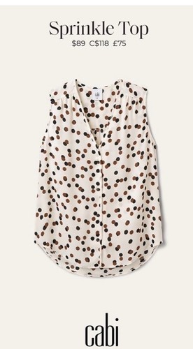 Cabi New NWT Sprinkle Top #4934 Cream with brown spots XS - XXL Was $89