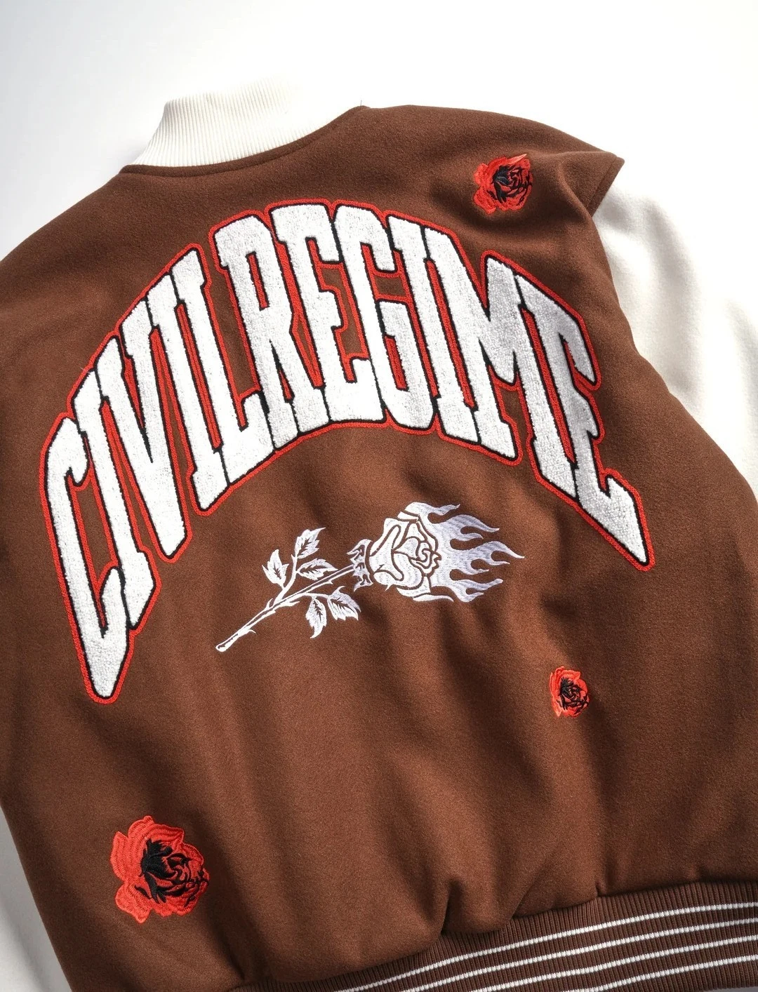 Civil Regime Rose Garden Letterman Jacket in Butter/Reaper Brown - product detail image 6