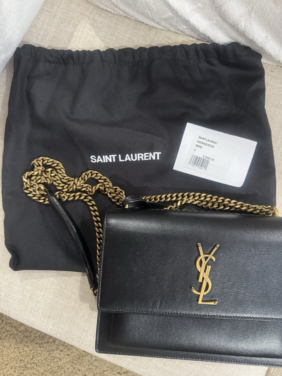 Saint Laurent Black YSL Logo Flap Crossbody Bag Gold Chain Strap