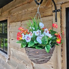 Best Artificial Faux Pansy Spring Flower with Decorative Rattan Hanging Basket