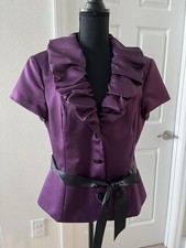 Beautiful Victor Costa Ruffle Collar Dressy Jacket Purple Women s EUC Vtg 12