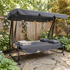 Image of 3 Seater Garden Swing Chair 2-in-1 Hammock Bed w/ Tilting Canopy Refurbished