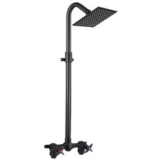 Black Outdoor Shower Fixture System 6 in Rain Head Exposed Shower Faucet w/Valve