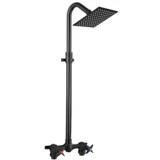 Black Outdoor Shower Fixture System 6 in Rain Head Exposed Shower Faucet w/Valve