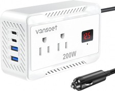 200W Car Power Inverter DC 12V to 110V AC Converter with 200W-PD30WH, White