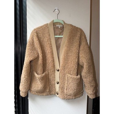Woven Heart Sherpa Oversized Cardigan Size Small