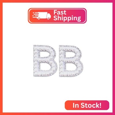SOYCEV 2PCS White Pearl Iron on Letter Patches Rhinestone Letter Patches Sequin