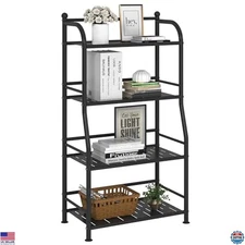 Stylish 4-Tier Matte Black Metal Shelf - Versatile Storage for Living Room &