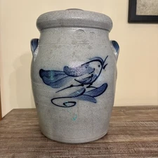 ROWE Pottery Salt Glaze Crock Jar 10.5”  Bluebird 1987