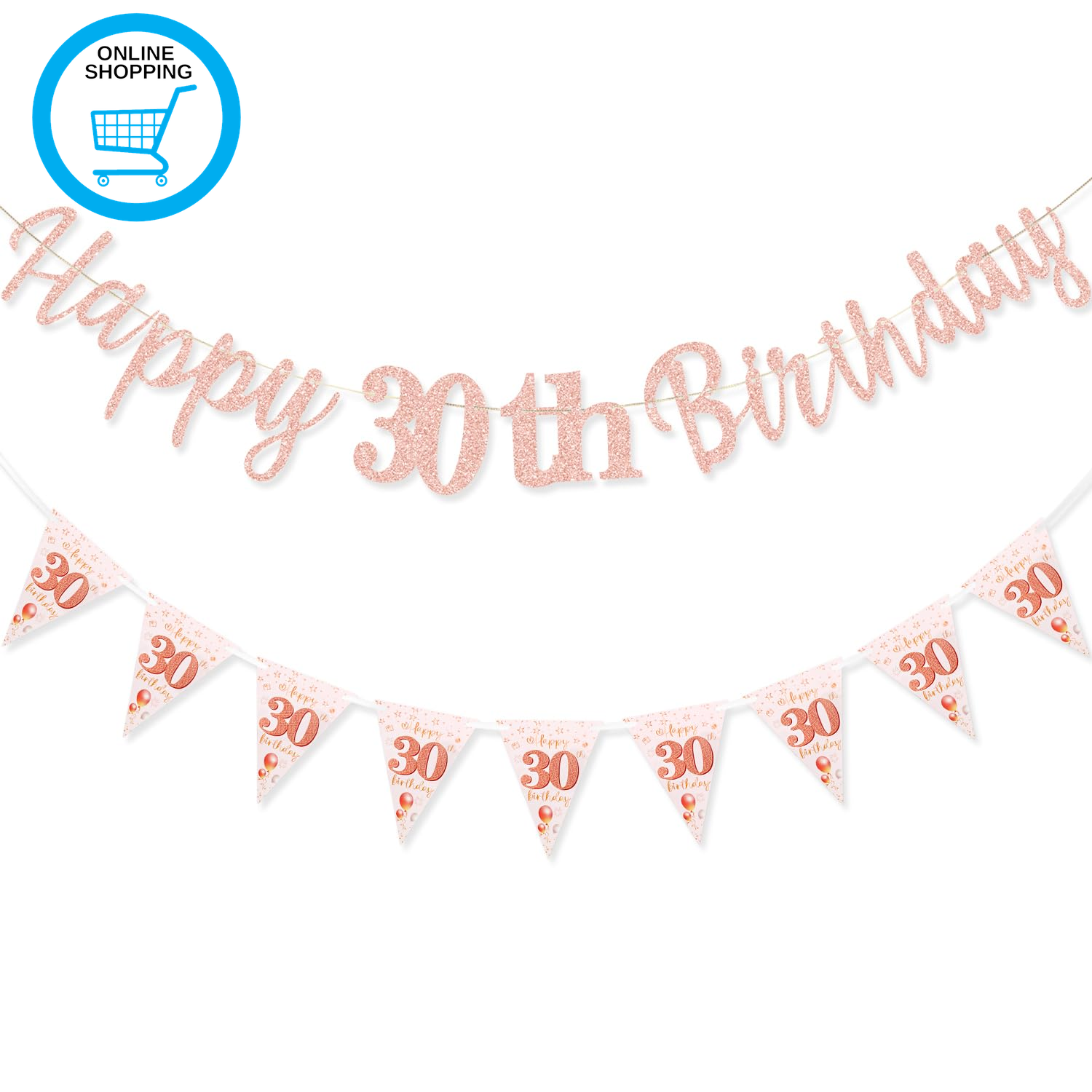 30Th Birthday Decorations Banner Women, Rose Gold Happy30Th Birthday Banners for