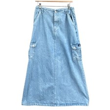 Vtg 90s Jordache Denim Maxi Skirt Womens Sz 9/10 Light Wash Cargo Grunge Punk