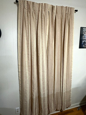 Vintage JCPenney Lined Pinch Pleat Striped Curtain Panel 50x84 Beige/Brown