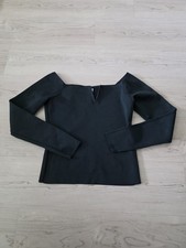 H M Black Knit Off Shoulder Sweater Crop Top Women's Large Long Sleeve
