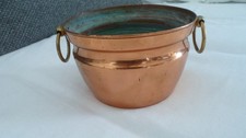 Kupfertopf Blumentopf &Uuml;bertopf  mit Messing Griffen H R F Handarbeit Vintage