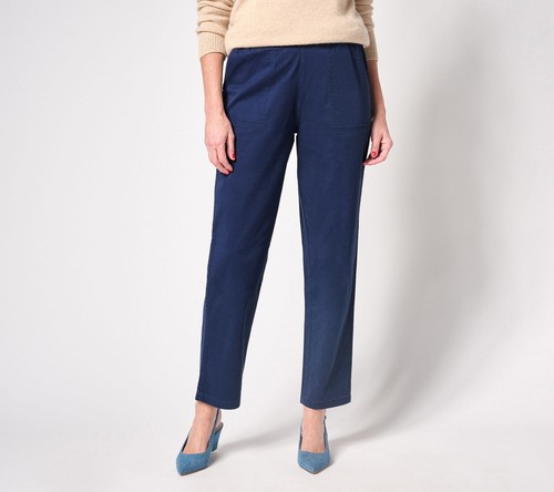 Denim & Co. Women's Pants Sz L Regular EasyWear Twill Straight Leg Blue A632190