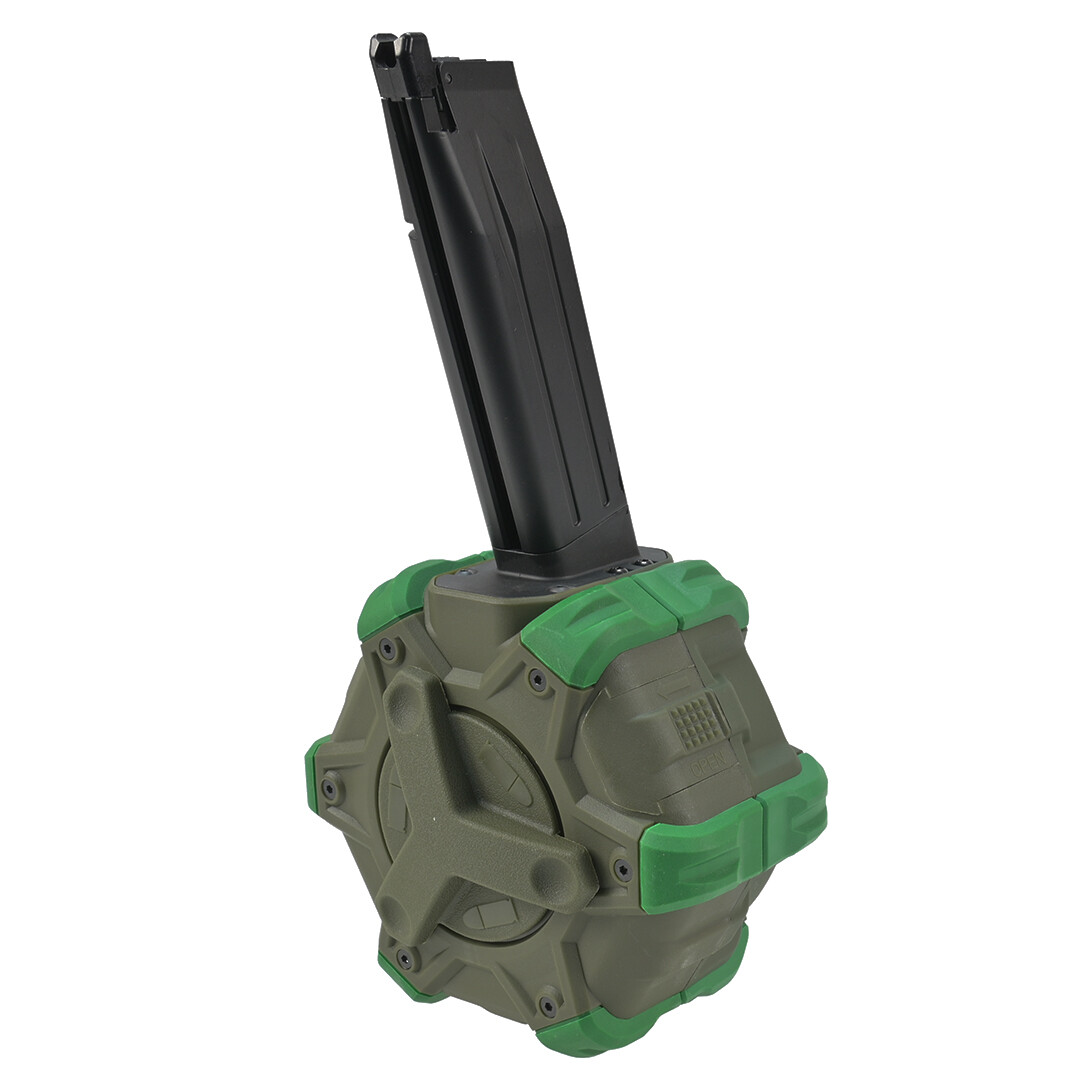 WE Airsoft Pistol Drum Magazine Green 350rd Hi-Capa 5.1 Series Green Gas 6mm bb