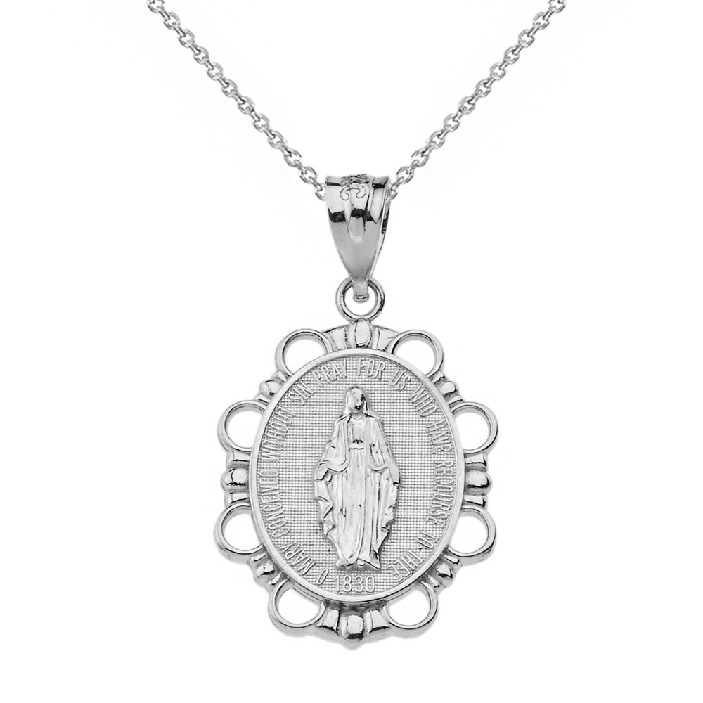 Sterling Silver Miraculous Medal of Our Lady of Graces Pendant Necklace ...