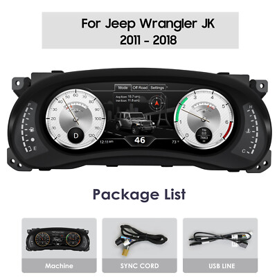 12.3'' Digital Instrument Cluster For JEEP Wrangler JK Speedometer Dashboard USB