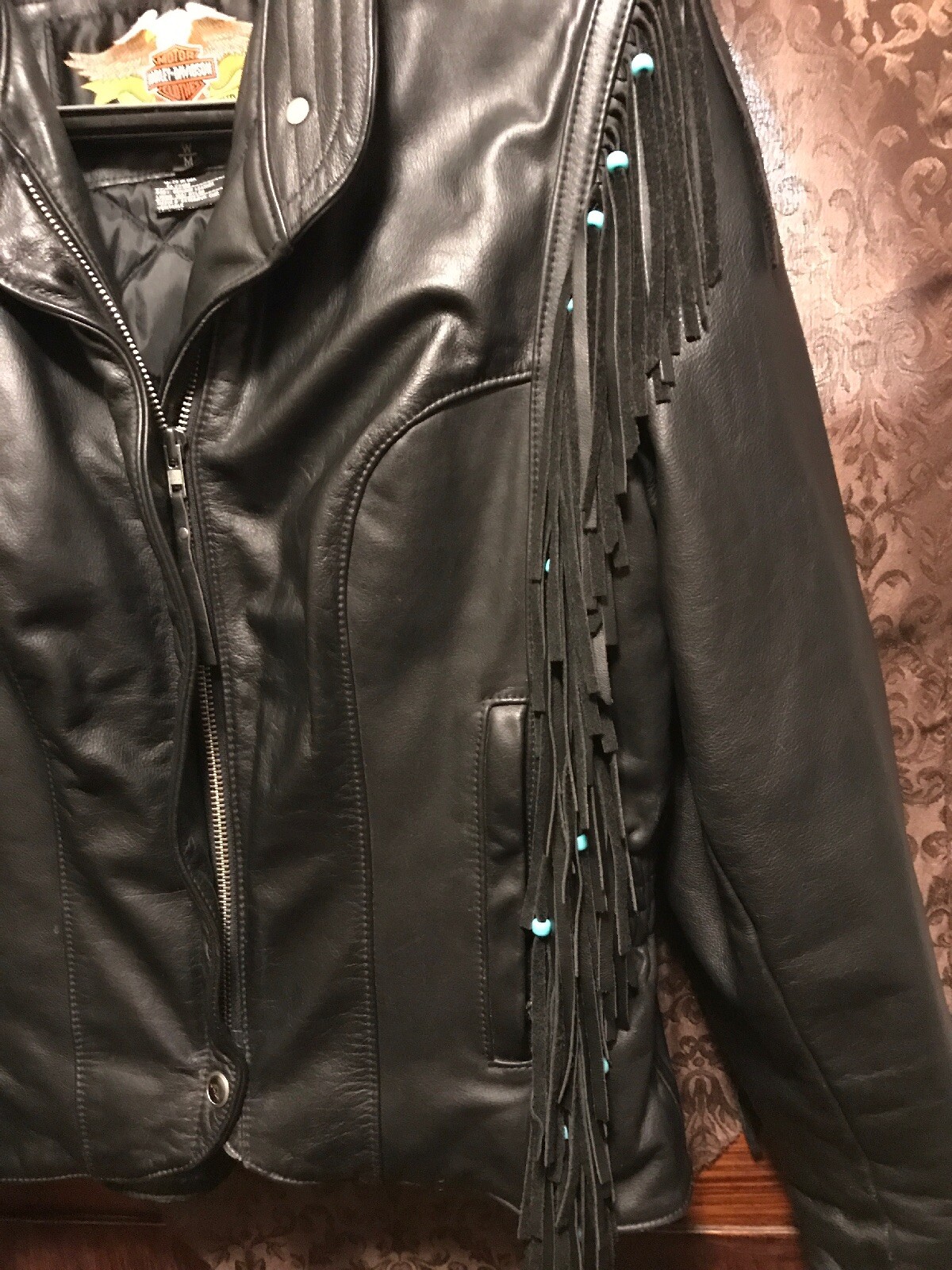 HARLEY DAVIDSON Womens MED Motorcycle Leather Jacket W Tassels