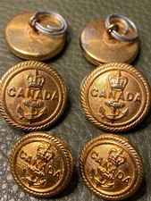 Canadian Navy Buttons, Lot of 6, Gold tone Metal, Main & Sleeve
