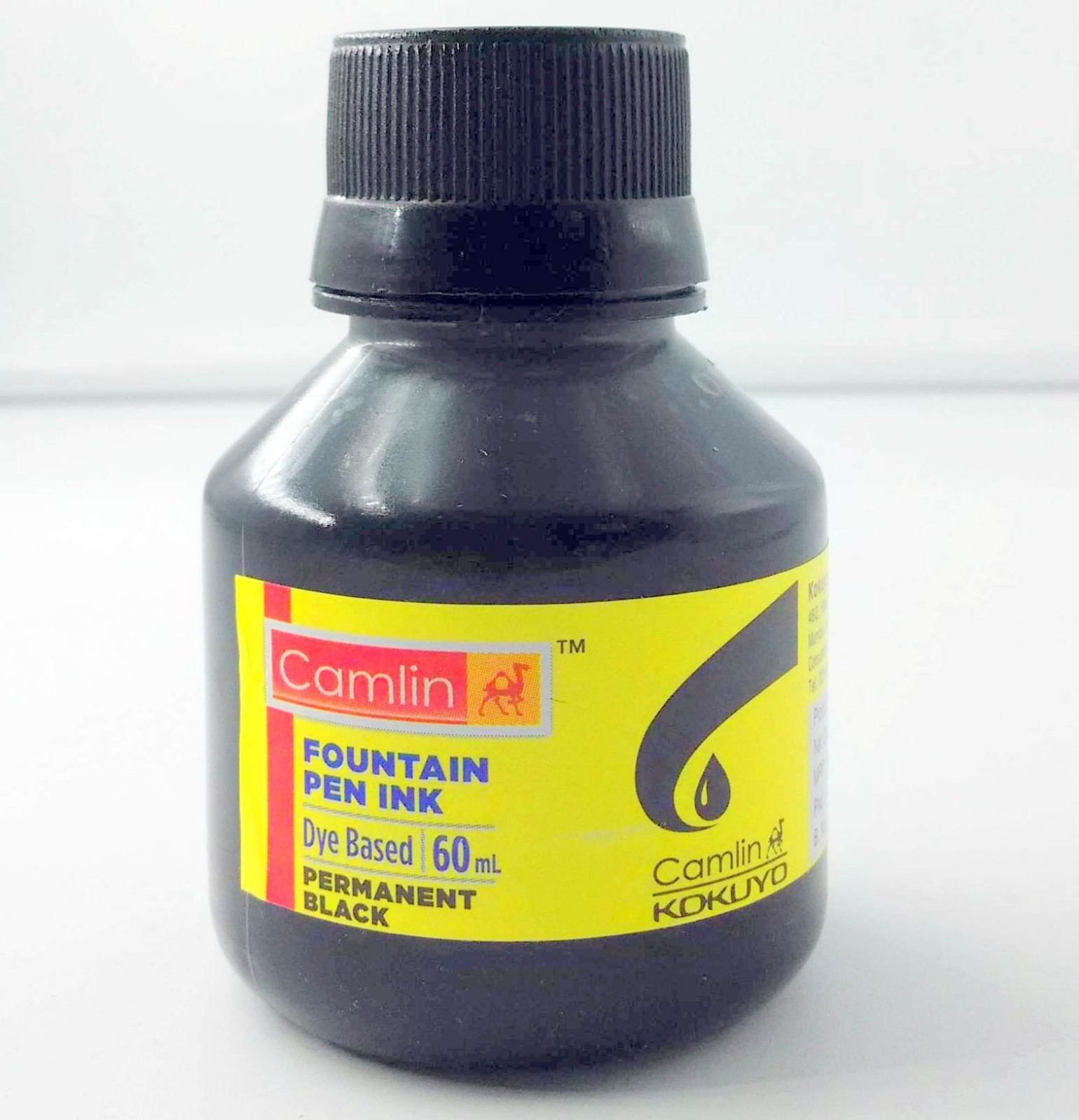 3 Camel Fountain Pen Ink PERMANENT BLACK Bottles 60 ml 2 oz Camlin 3