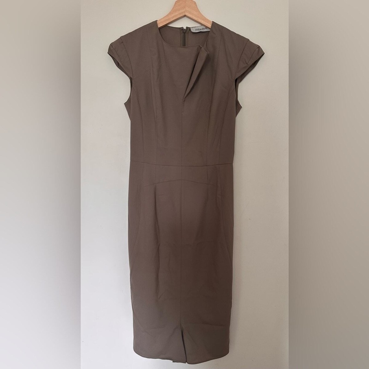 Yves Saint Laurent tulip hem fit & flare dress Taupe 100% Lana  