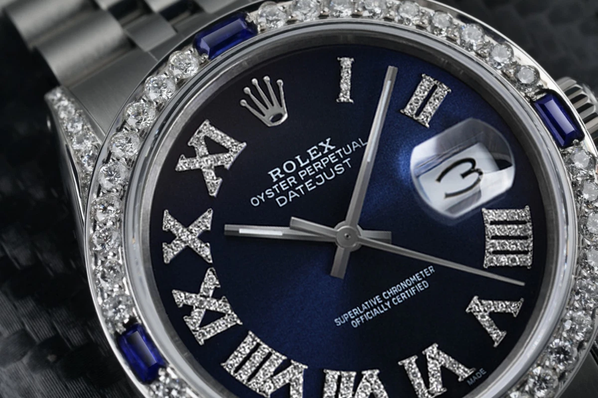 Rolex datejust blue dial diamond clearance bezel