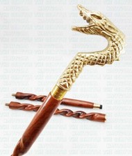 Wooden walking stick hand carved cobra snake handmade walking cane