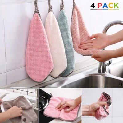 4 Pcs Microfiber Wipe Kitchen Dishes Towels Reusable Wash Cloths Soft Quick Dry