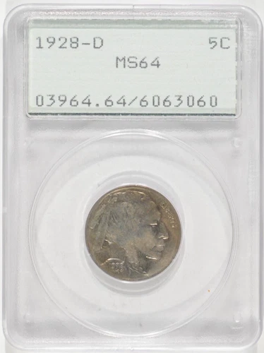 1928-D American Buffalo Nickel 5c PCGS MS64 OGH Rattler 6063060