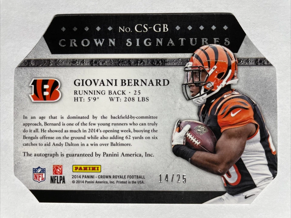 2014 Panini Crown Royale GIOVANI BERNARD Crown Signature Die Cut Auto 14/25 - Image 2 of 2