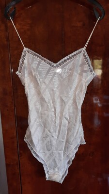 La Perla Body, Creme, silber, Seide D 80, ca. Gr. D 38, gebraucht